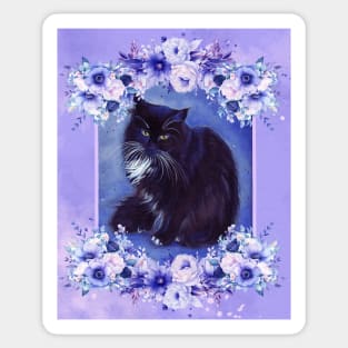 Tuxedo cat with floral elements designed by Renee Lavoie Sticker